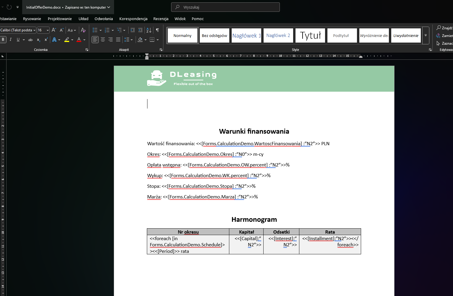 Szablon umowy w Word